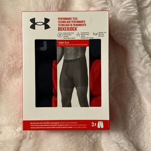 Under Armour Boxerjock Boxer Briefs Size S 3 Pack Underwear 6" Inseam Black & Re